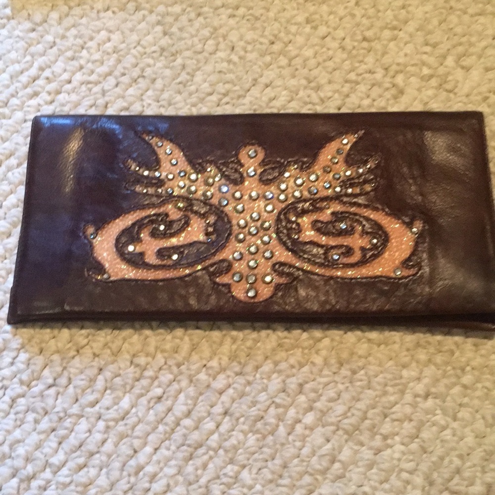 CBGB clutch purse with deco on the front